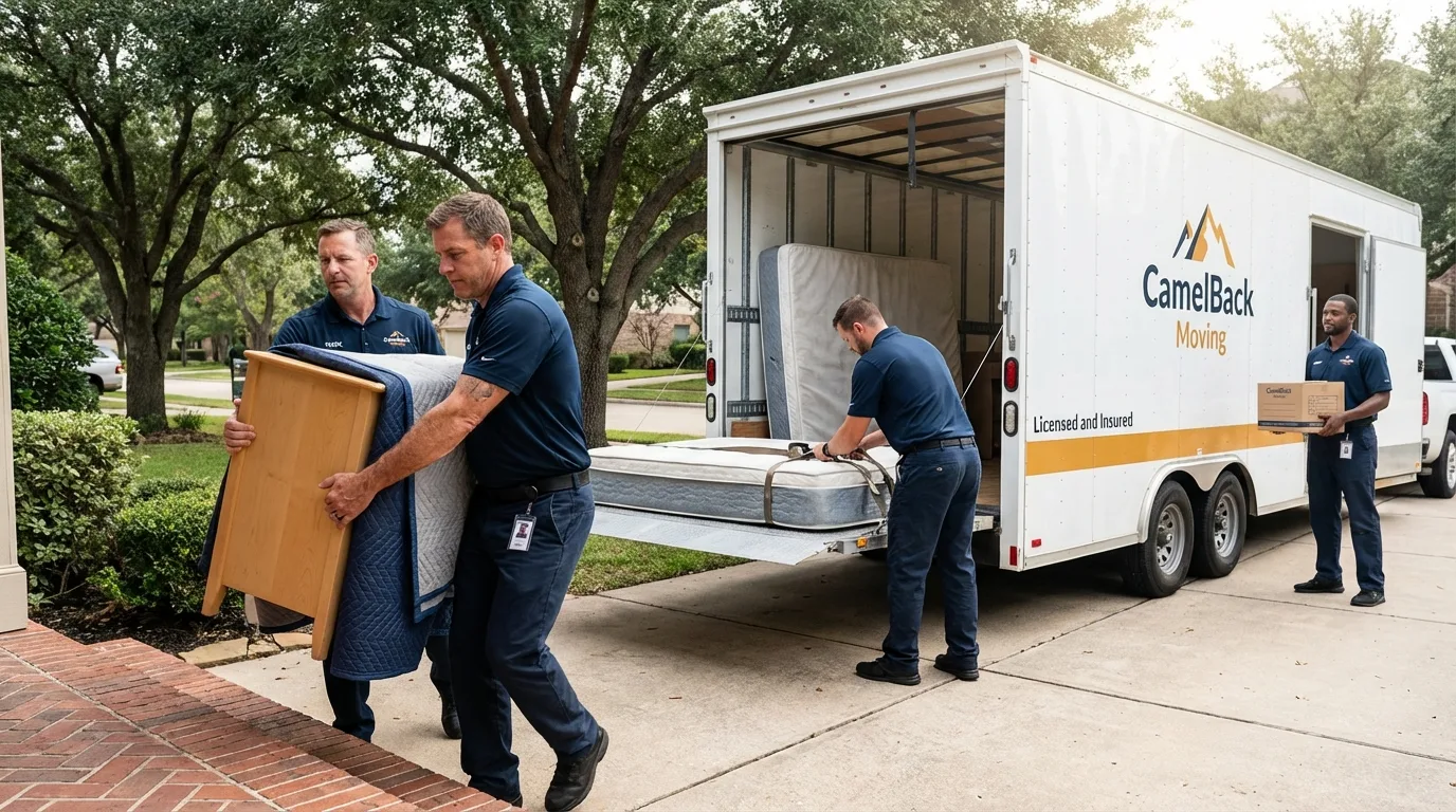 Crew loading residential truck for cross-state move from Remington, IN